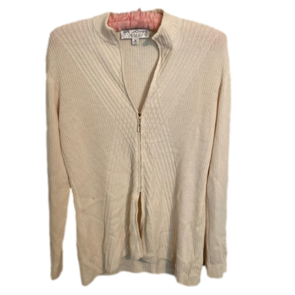 ST. John collection by Marie Grey zip up cream sweater size 2 flaw - Picture 1 of 9